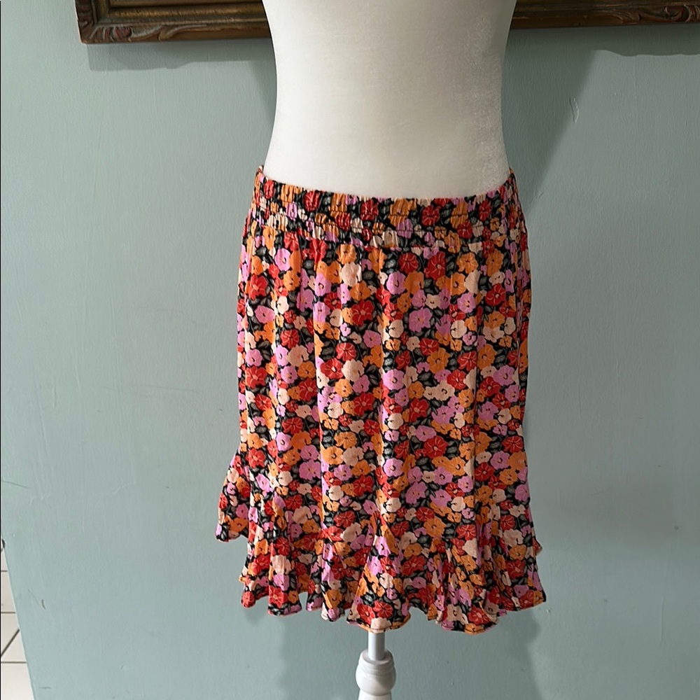 LOFT Red and Orange Fit and Flare Knee-Length Skirt